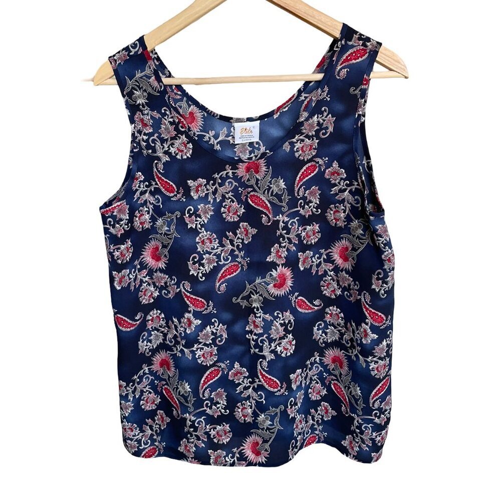 ELITE Paisley Navy Blue Tank Top Made in Canada, Women's Large